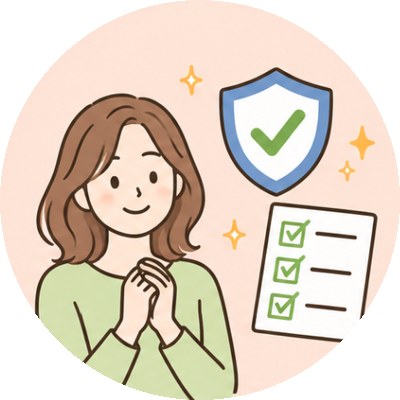 チェックリストを見て安心する女性のイラスト
