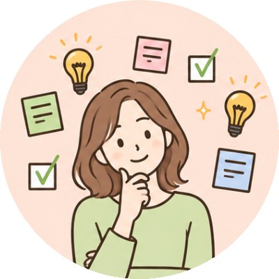 あごに手を当てて考える女性のイラスト