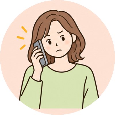 真剣な顔で電話する女性のイラスト
