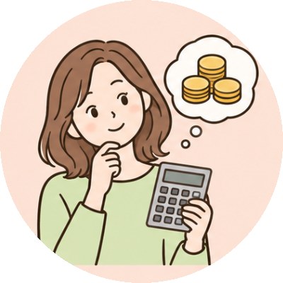 電卓を持って考える女性のイラスト