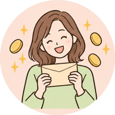 封筒を持って笑顔の女性のイラスト
