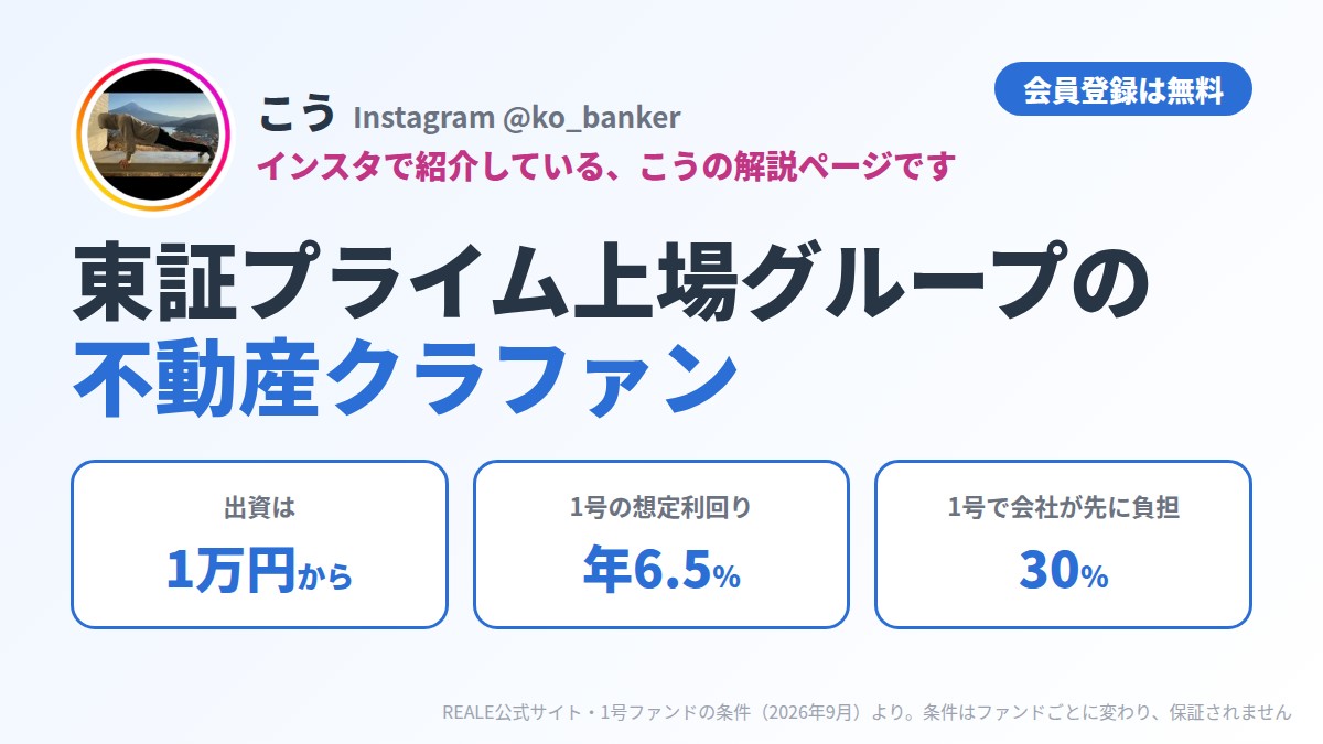 REALEは会員登録無料。出資は1万円から、1号の想定利回りは年6.5%、1号で会社が先に負担する割合は30%